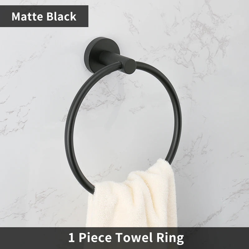 Bathroom Accessories Towel Rack Shelf Bar Roll Paper Holder With Cover Hand Towel Bar Holder Robe Hook Toilet Brush Holder Black