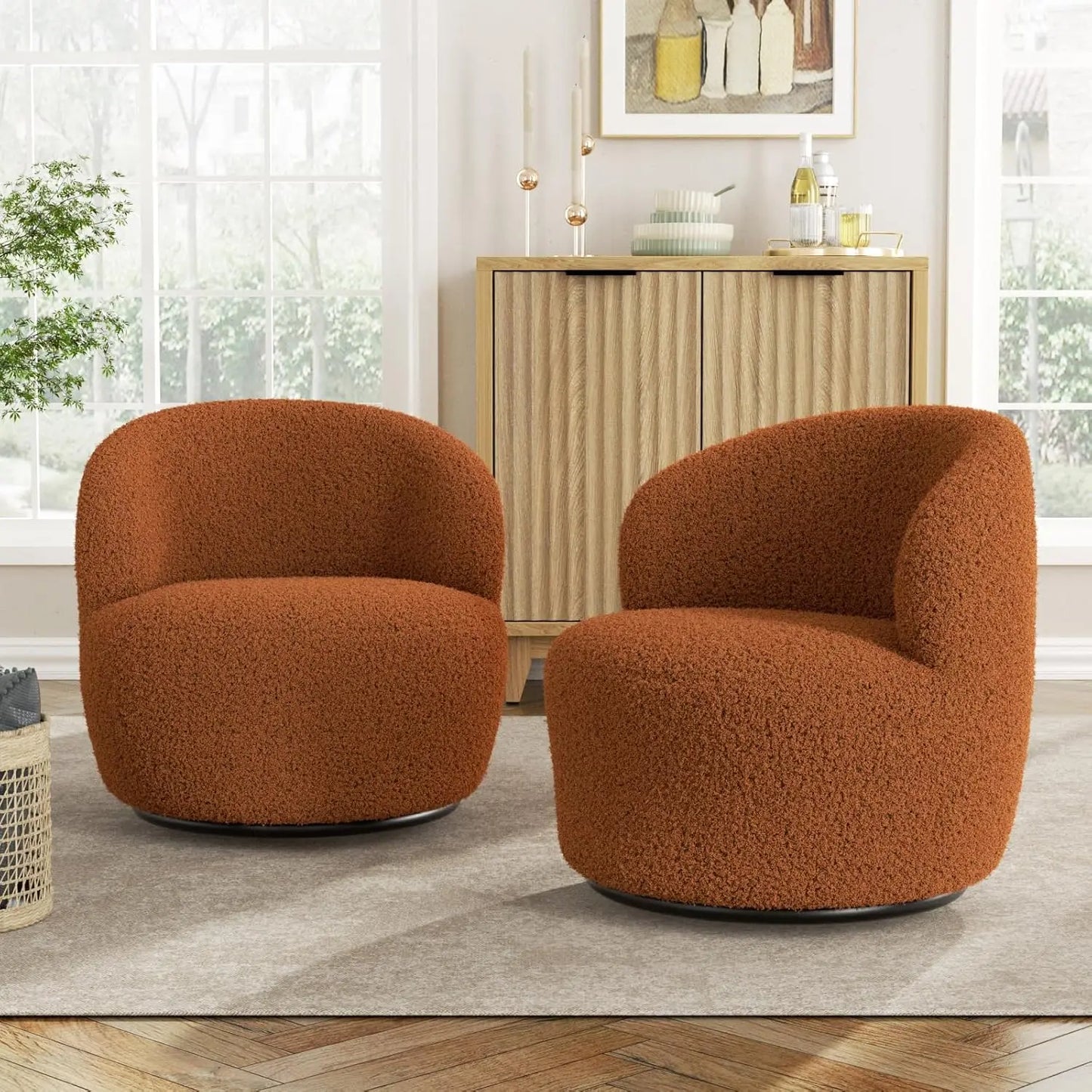 Vabches Swivel Accent Chair Furry Sherpa Chair with Soft Padded Armrest Small Barrel Chairs Comfy Modern Chair for Living Room