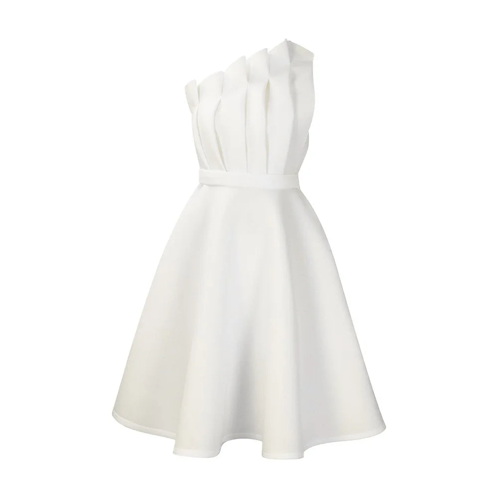 2025 New Arrival Hot Sale Elegant Women Dress Plus Size Ruffle Patchwork One Shoulder sleeveless  Outfits Evening Party Dress