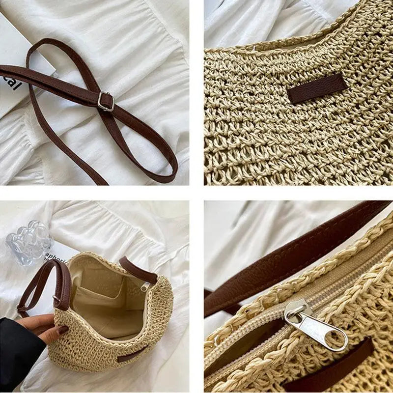 2025 Ladies Fashion Summer Straw Crossbody Bag Women Beach Holiday Shopping Woven Shoulder Handbag Messenger Purses For Bags