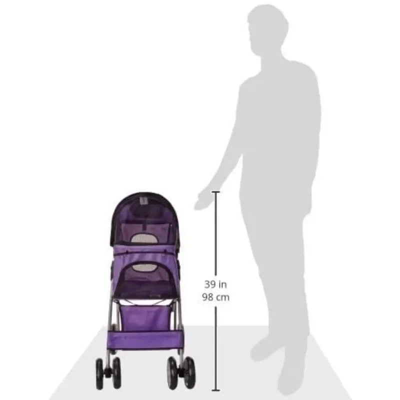 4-Wheeled Pet Stroller for Cats & Dogs Foldable with Cup Holder,