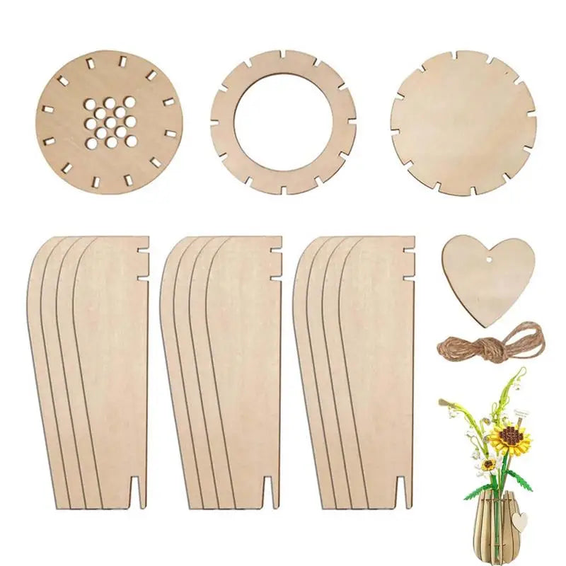 Wooden 3D Puzzle Vase Flower Bouquet Building Set DIY Wood Craft Hobbies Kit For Coffee Shop Bedroom Decoration
