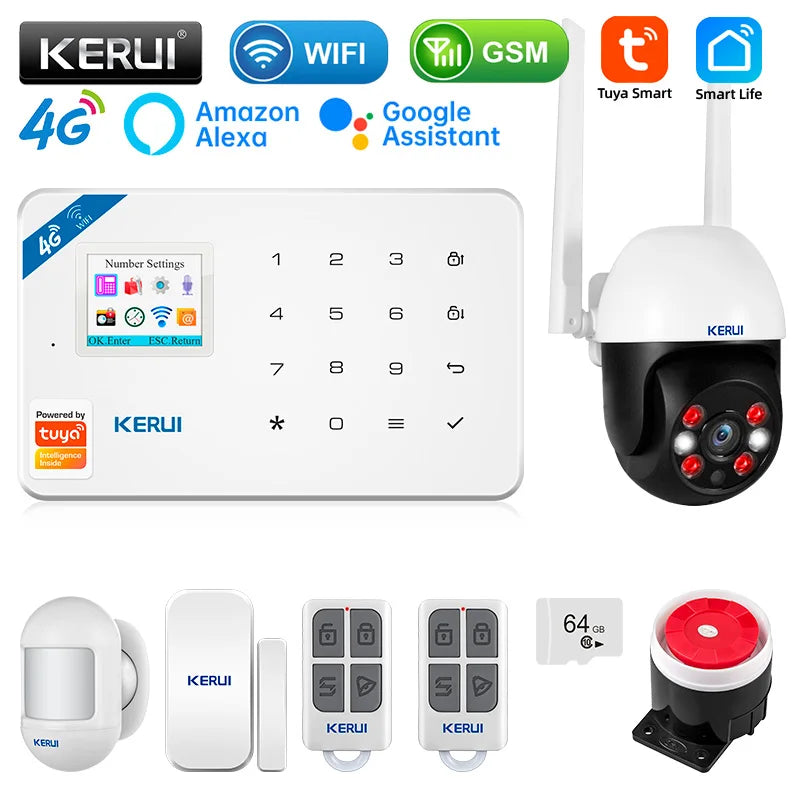 KERUI Smart Home Alarm 4G Window/Door Motion Sensor Siren Security System Kits Tuya Smart APP Control WIFI GSM Anti Theft W184