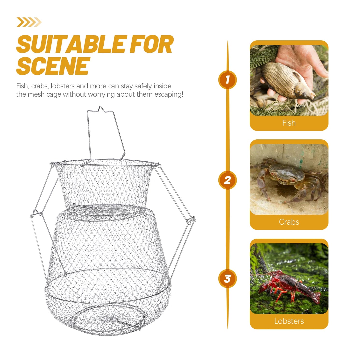 Fish Nets for Fishing Folding Wire Guard Fishnets Stainless Steel Telescoping Basket