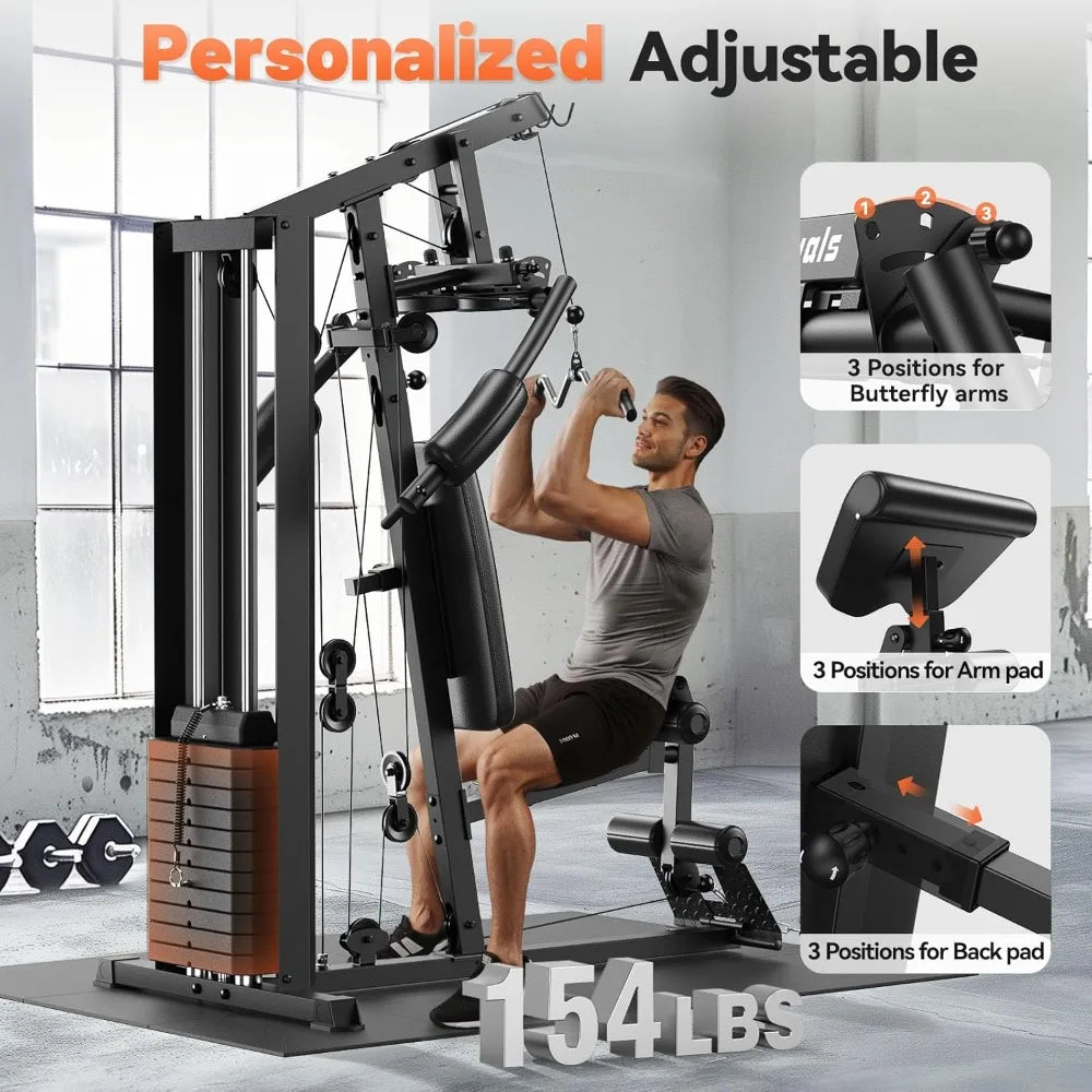 Home Gym,Workout Station with 154LBS Weight Stack, Exercise Equipment for Full Body Traning with Pulley System