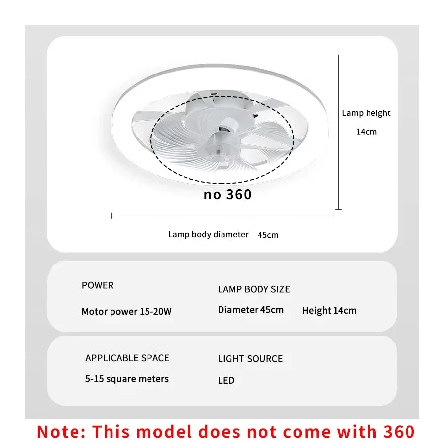 6-Speed Enclosed Circular Fan Light with Remote Control, Bedroom Fan Light, Living Room Bedroom Dining Room Ceiling Light