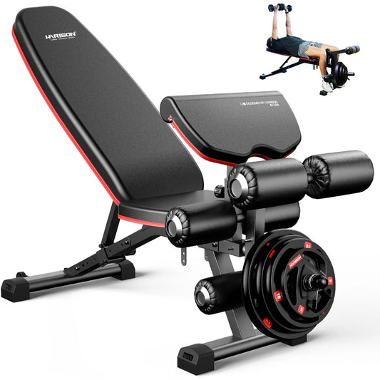 Adjustable Weight Bench with Leg Extension and Preacher Pad, Workout Bench Press for Home Gym Strength Training