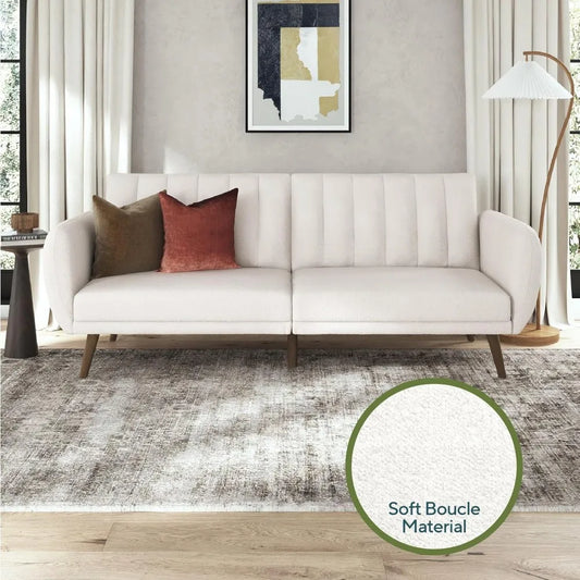 Mid-Century Modern  81.5" Futon Sofa Bed and Couch Sleeper,for Living Room, Ivory Boucle