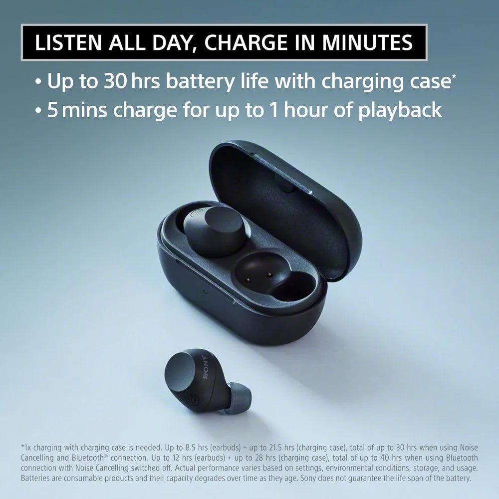 Wireless Noise-Canceling Earbuds with 30-Hour Battery Life, Lightweight Secure Fit in Black