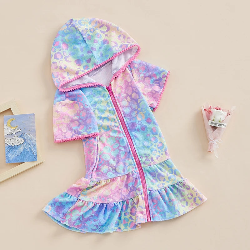 Girls Tropical Print Ruffle Sleeve  Swimsuit with UPF 50 Sun Protection and Matching Cover-Up