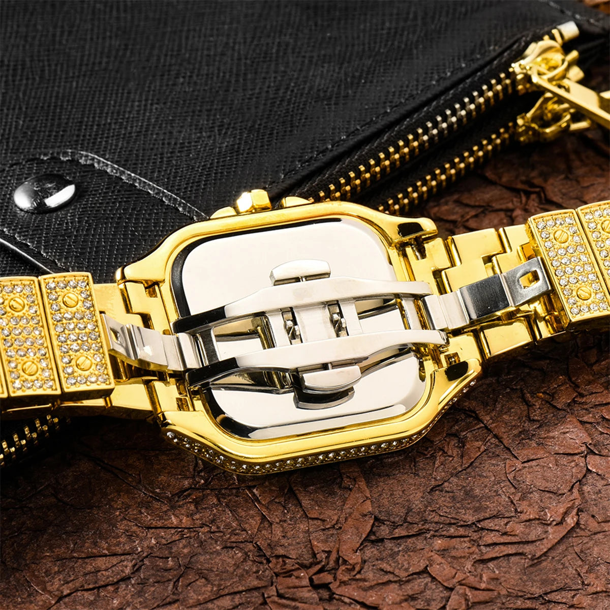 Aokaishen Iced Out Diamonds Watches 2023 Trend Stainless Steel Wristwatches for men Full Stones Zircon Quartz Square Gift