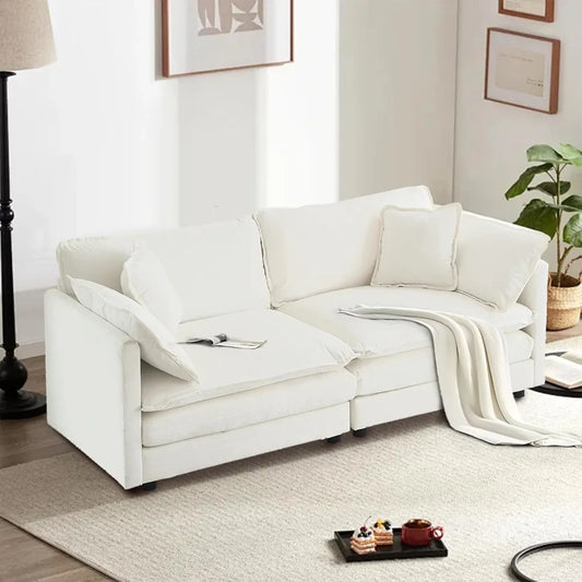 Chenille Sectional Sofa, Comfy Modular Loveseat Sofa, Modern 2-Seat Couch Deep Seat Sofa Set for Living Room