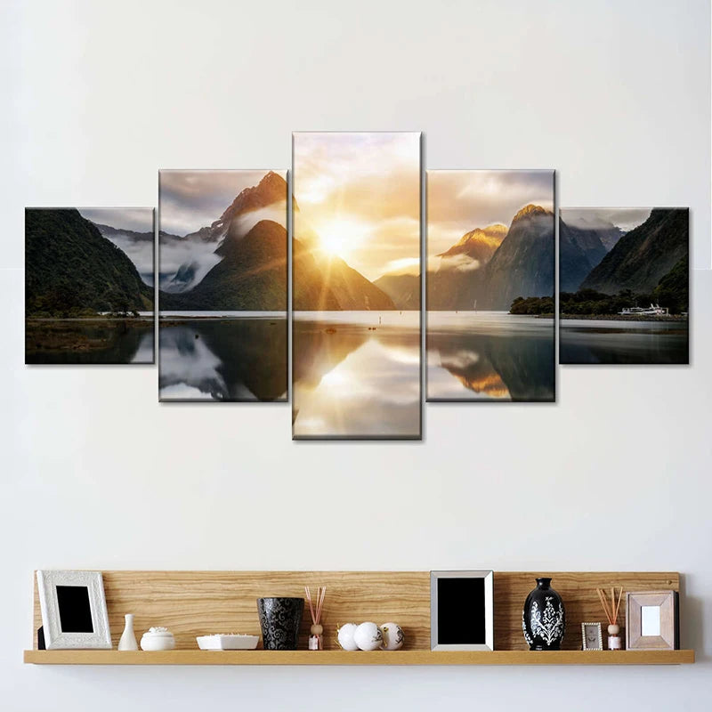 5pcs Landscape Canvas Painting Modern Wall Art Printed Picture Home Decor Mountain Sunset Wall Art for Living Room Decor Unframe