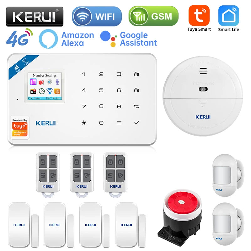 KERUI Smart Home Alarm 4G Window/Door Motion Sensor Siren Security System Kits Tuya Smart APP Control WIFI GSM Anti Theft W184