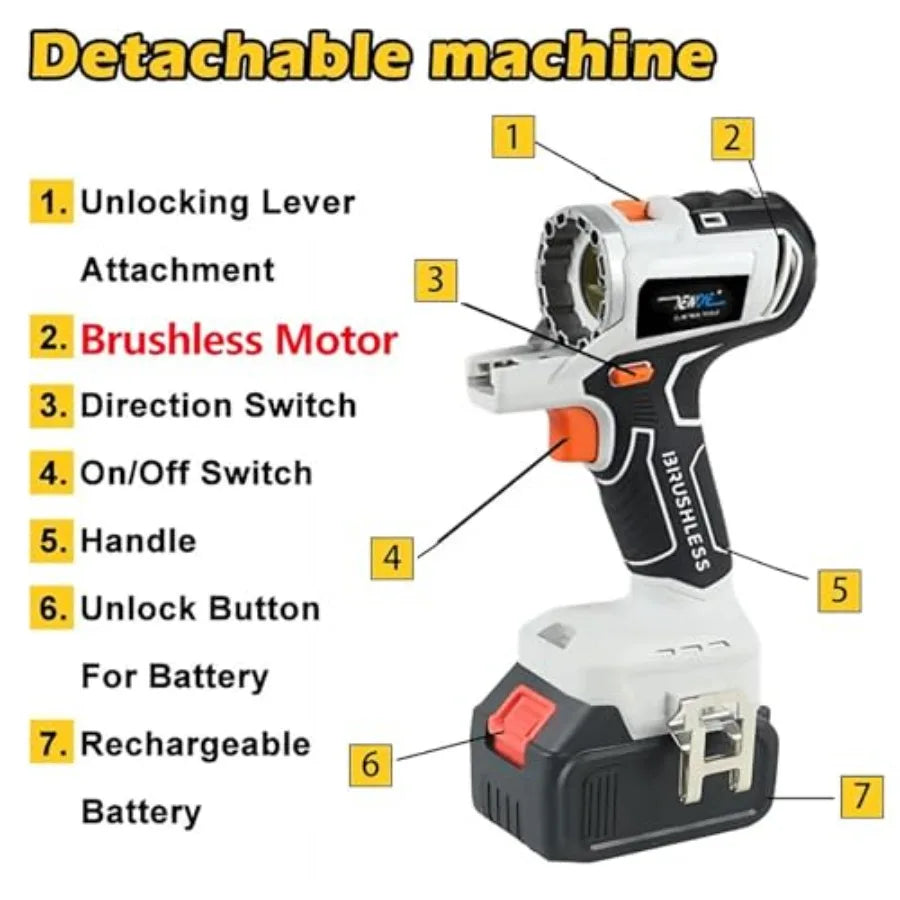 Cordless Power Tool Combo Kit 10 in 1 Multi-Functional Woodworking Tool Set with Brushless Motor 2 x 4.0Ah Batteries Compact To