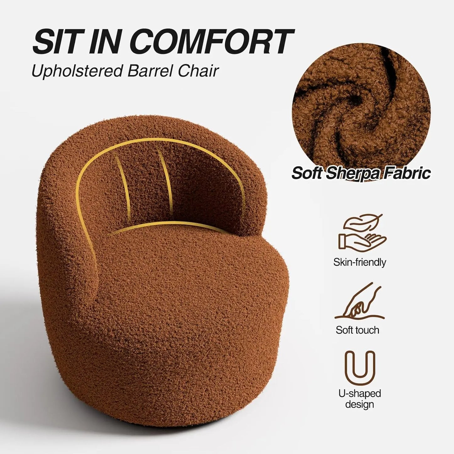 Vabches Swivel Accent Chair Furry Sherpa Chair with Soft Padded Armrest Small Barrel Chairs Comfy Modern Chair for Living Room