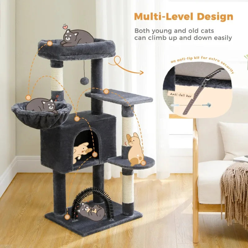 PAWZ Road 42" Cat Tree Condo With Large Perch Scratching Posts for Indoor Cats