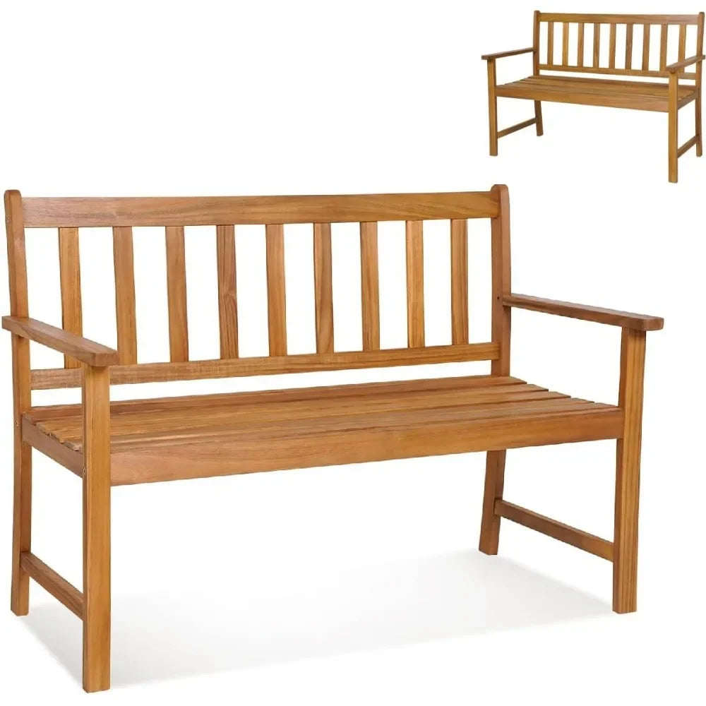 2-Seater Garden Bench,  Acacia Wood Patio Park Bench Chair , Outdoor Furniture Leisure Porch Seating for Backyard Porch Balcony