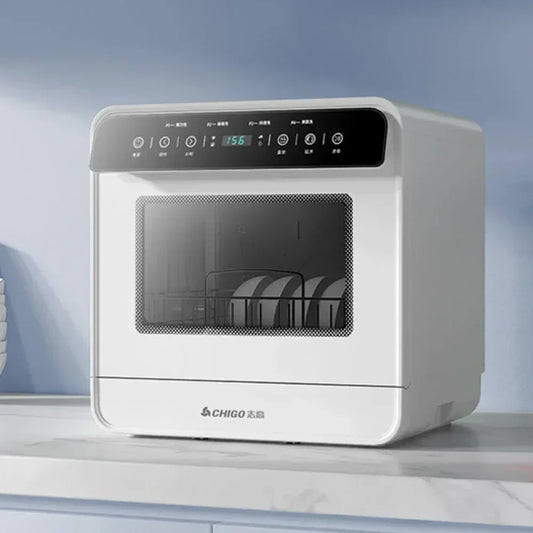 New home dishwasher. Mini and small. Desktop type. Automatic. Household use. With disinfection and sterilization functions.