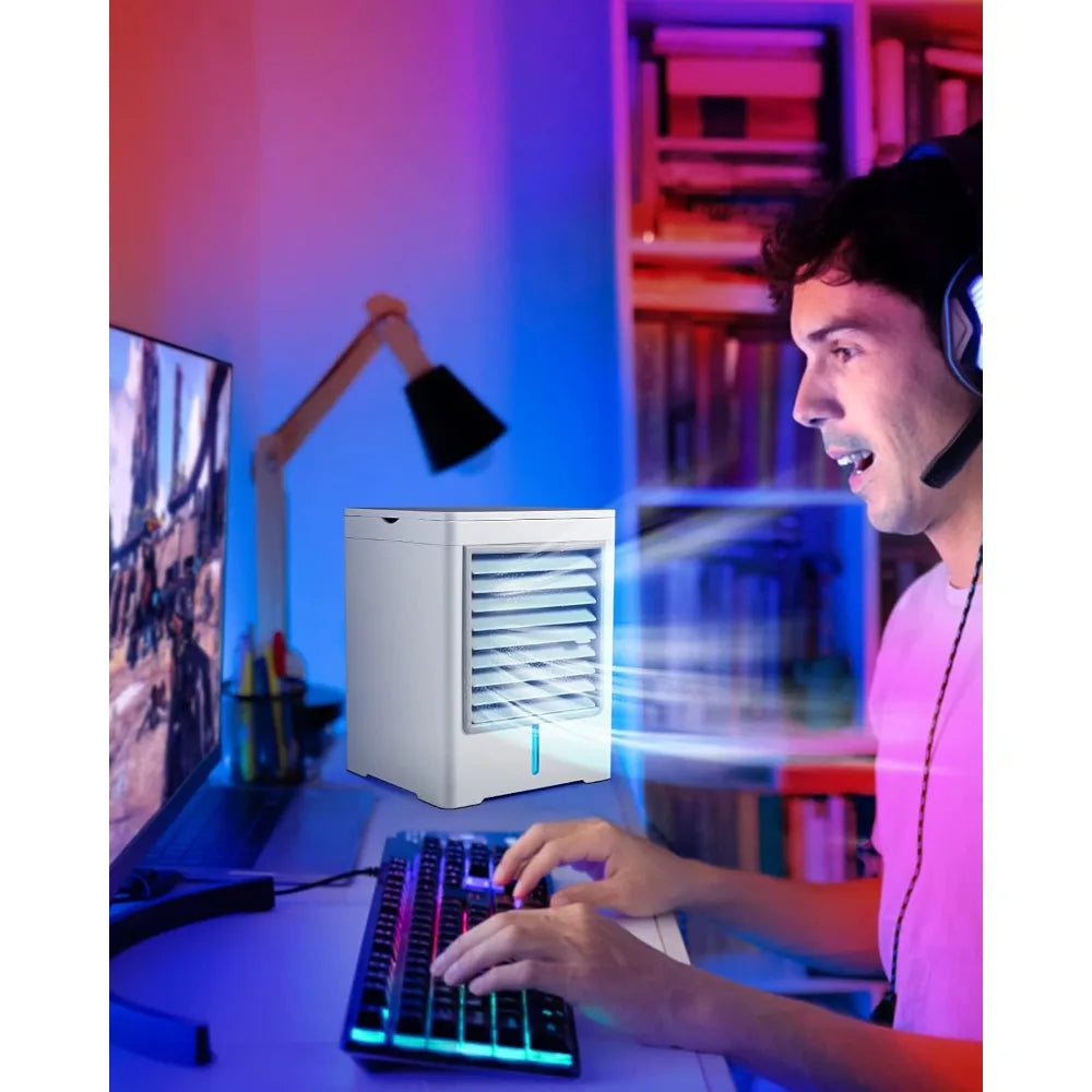 Portable air conditioner, personal evaporative air cooler with 3 wind speeds, touch screen, small air conditioning fan