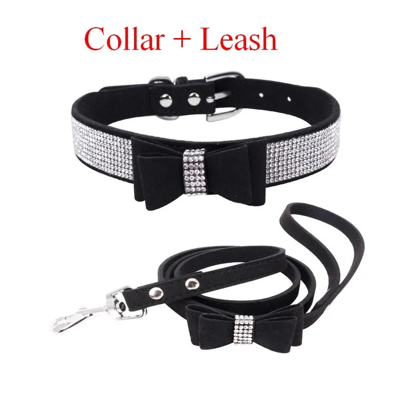 Pet Dog Velvet Leather Collar Leash With Rhinestone Bling Blink Butterfly Fashion Pet Leash Accessories Blind Drop Shipping