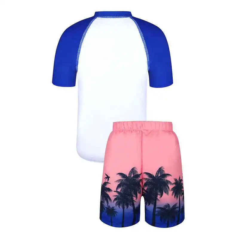 Children Boys Summer Short Sleeve Beach Suit Clothing Set Printing Breathable Kids Sports Short Sleeve Beach Pants