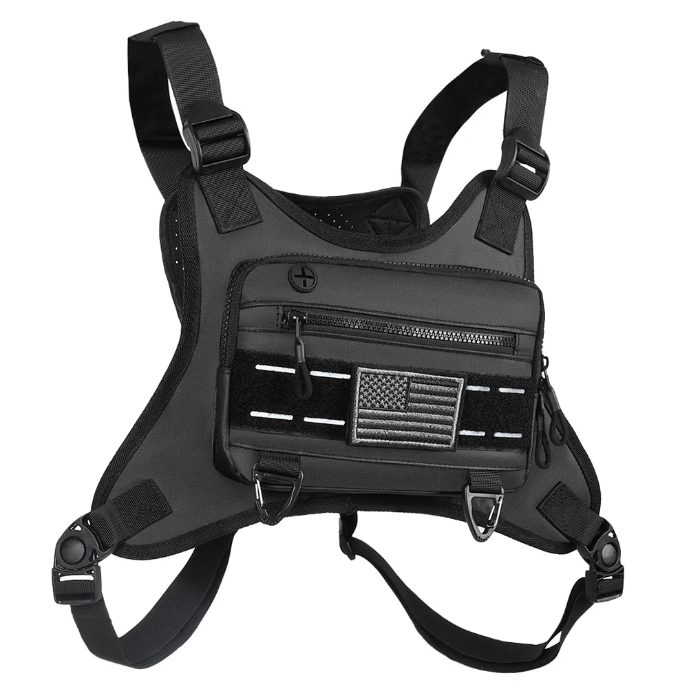 Unisex Tactical Shoulder Backpack with Adjustable Straps Motorcycle Chest Bag Breathable Outdoor Cycling Climbing Bag