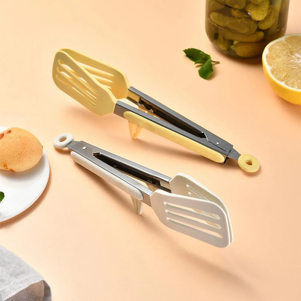 9 Inch Stainless Steel Food Tongs 1/2Pcs Silicone Non-stick Cooking Clips Kitchen Household BBQ Clamp for Salad Outdoor Barbecue