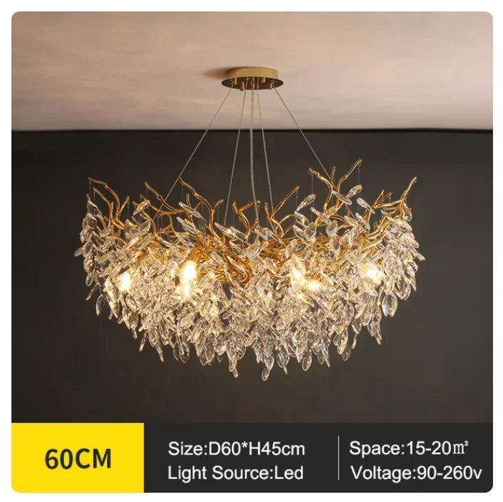 French luxury golden modern branch-shaped ceiling chandelier simple villa duplex American living room crystal LED chandelier
