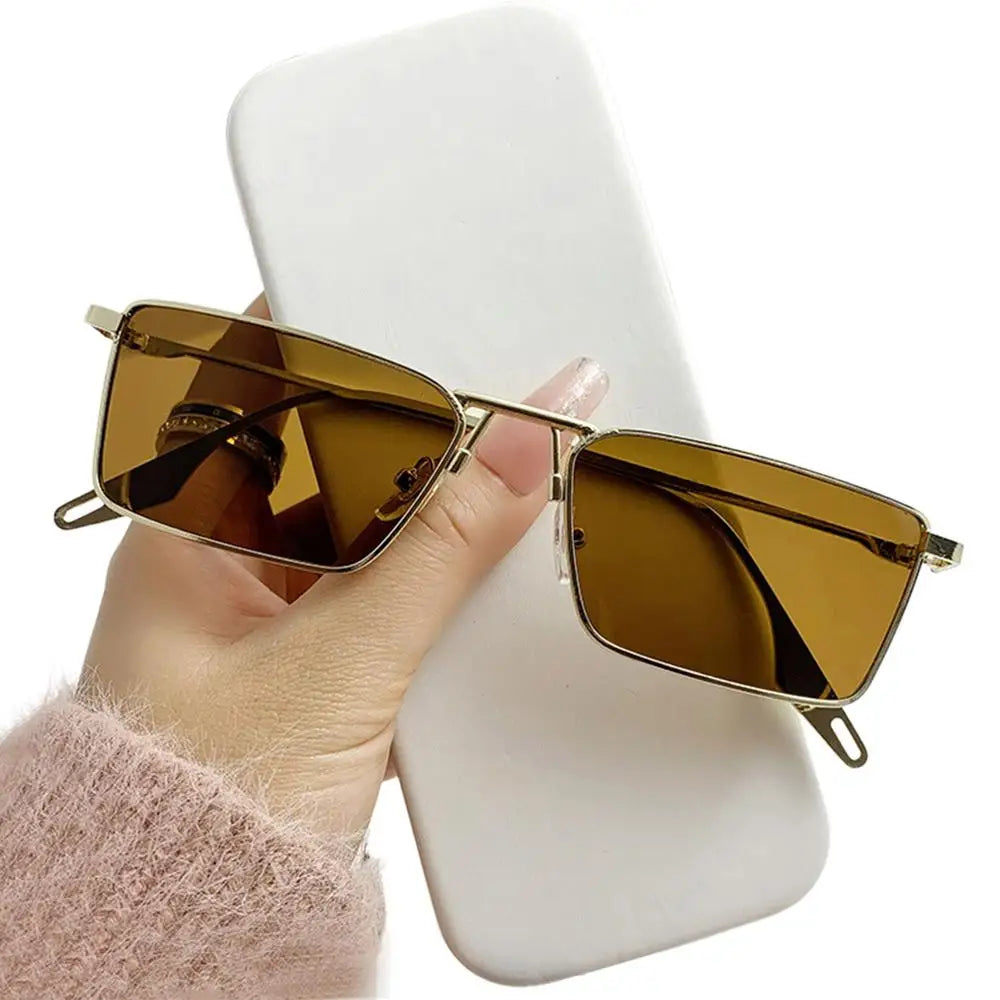 Fashion Small Rectangle Sunglasses Men Women Vintage Punk Square Driving Sun Glasses Luxury Brand Metal Frame Black Eyewear