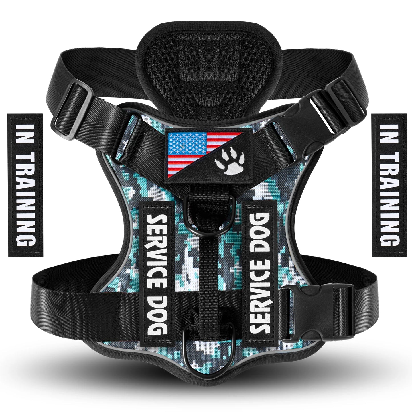 Service Dog Harness, Reflective Dog Vest Harness with 5 PCS Patches, Adjustable Soft Oxford Pet Harness, Inner Layer Mesh, Easy