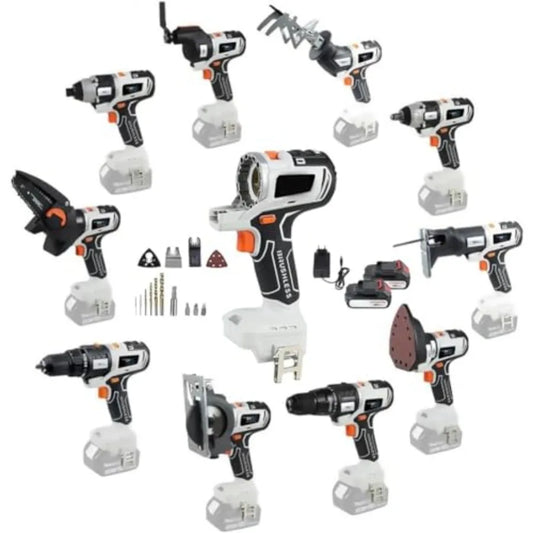 Cordless Power Tool Combo Kit 10 in 1 Multi-Functional Woodworking Tool Set with Brushless Motor 2 x 4.0Ah Batteries Compact To