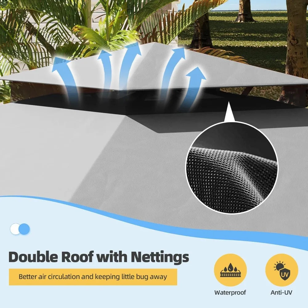 10x13 FT Outdoor Gazebo for Patio, Heavy Duty Party Tent with Double Roofs, Outdoor Canopy with Curtains and Nettings for Deck,