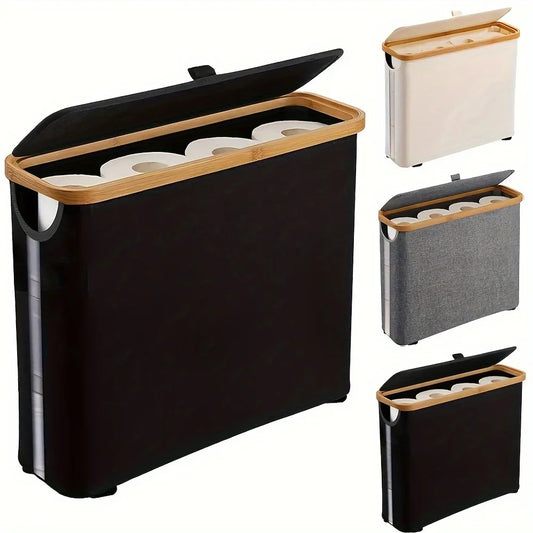 Bathroom Storage Basket Paper Organizer with Handle Slim Roll Paper Storage Box, Rectangle Shape for Home Organization