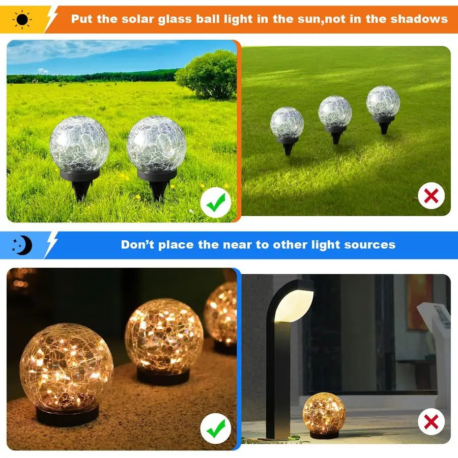 Solar Globe Lights Outdoor WaterproofSolar BallsSolar Garden LightsOrbs for Outside 4 Pack Cracked Glass Ball for Lawn Patio Yar