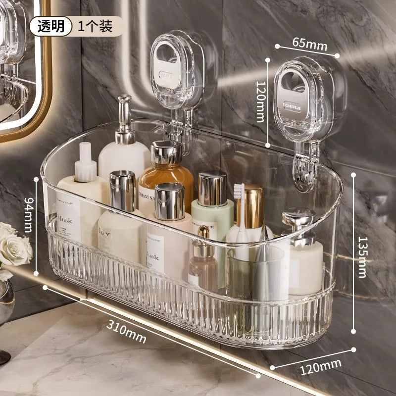 Bathroom Large Suction Cup Rack Shower Gel Hanging Basket in The Bathroom Wall-mounted Storage Rack Cosmetics Storage Box
