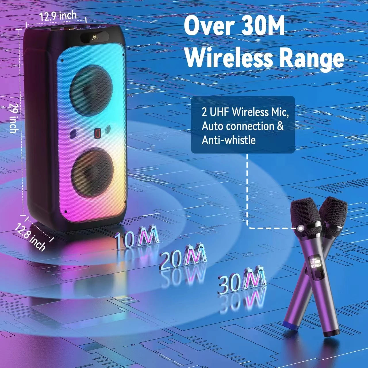 Karaoke Machine for Adults, Big Party Speaker with 500W Peak Power, Wireless PA System with Dual 8" Subwoofers, Disco Lights