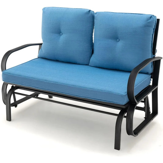 2-Person Outdoor Glider Bench, Patio Double Swing Rocking Chair with Cushions, Steel Frame Garden Loveseat Relax Gliding