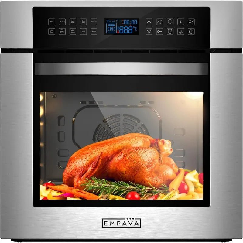 Empava 24" 10 Cooking Functions W/ Rotisserie Electric LED Digital Display Touch Control Built-in Convection Single Wall Oven