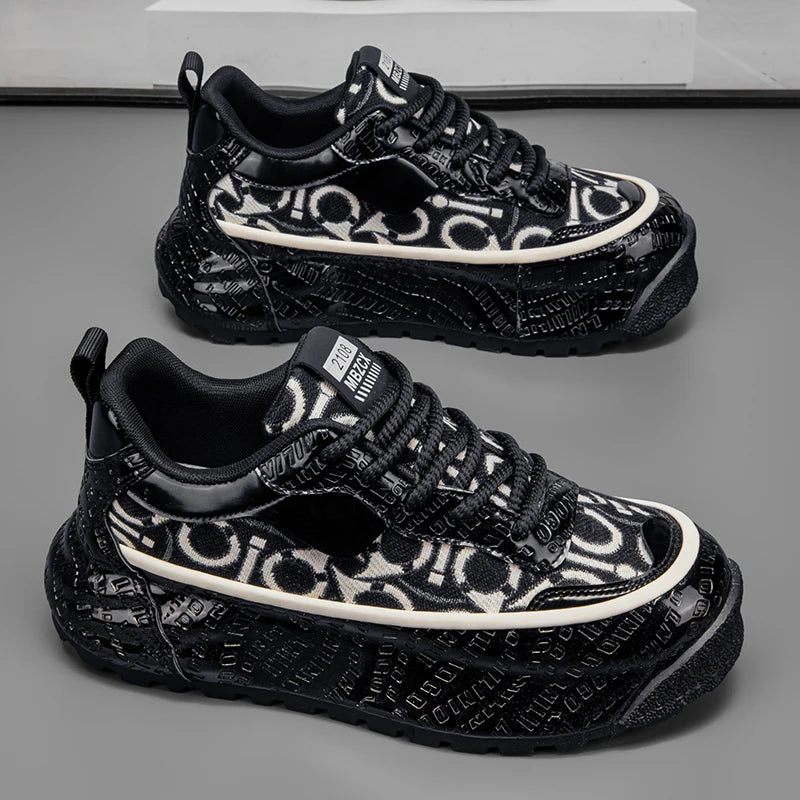 Men's Shoes 2025 Spring and Autumn Fashion Trend Printed Thick Sole Height Increasing Casual Shoes Versatile Warm Sports Shoes