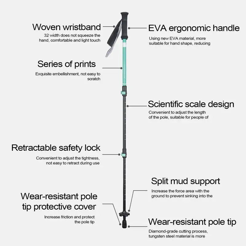 Kids Trekking Poles For Hiking Telescopic Child Trekking Poles EVA Grips Adjustable Aluminum Alloy Hiking Sticks For Boys Girls