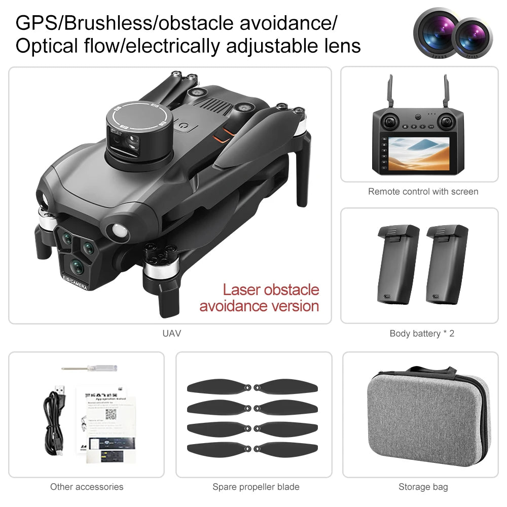 New U33MAX RC Drone Screen Gps 4K Professinal with Wide Angle Triple HD Camera Foldable RC Helicopter Brushless Motor WIFI Drone