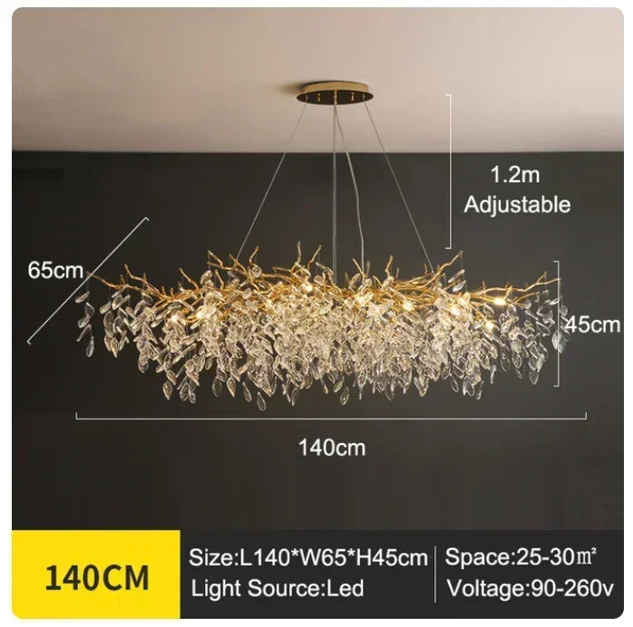 French luxury golden modern branch-shaped ceiling chandelier simple villa duplex American living room crystal LED chandelier