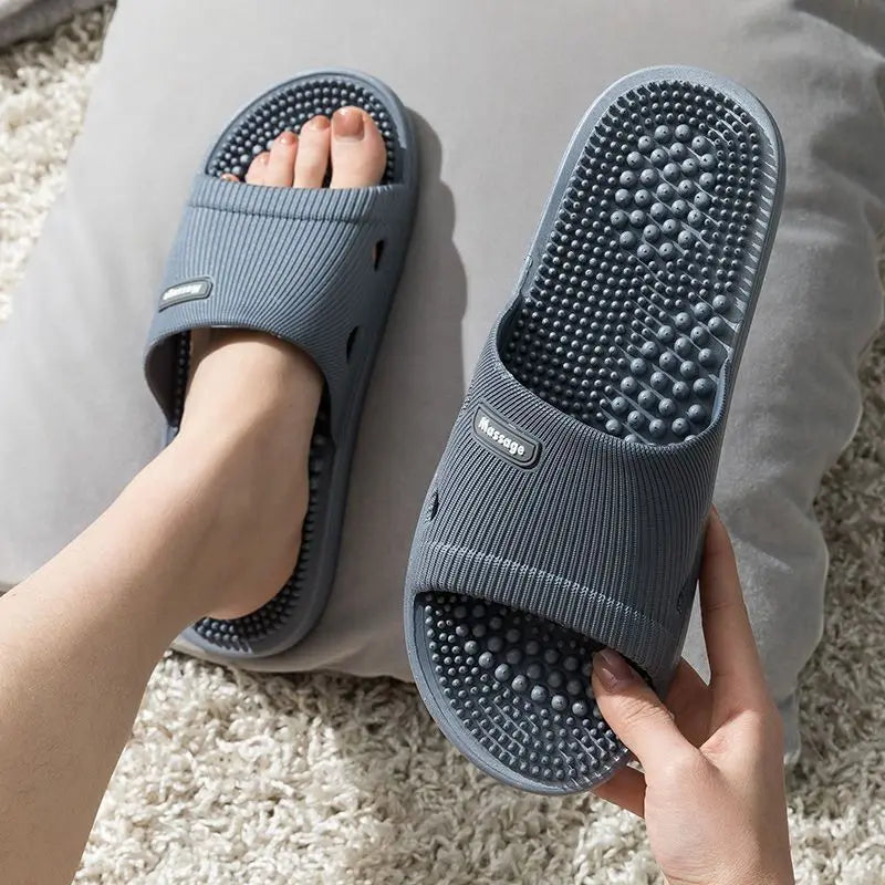 Women Men Foot Massage Slippers Home Bathroom Anti-slip Slides Soft Casual Flats Couples Home Relief Feet Health Care Shoes