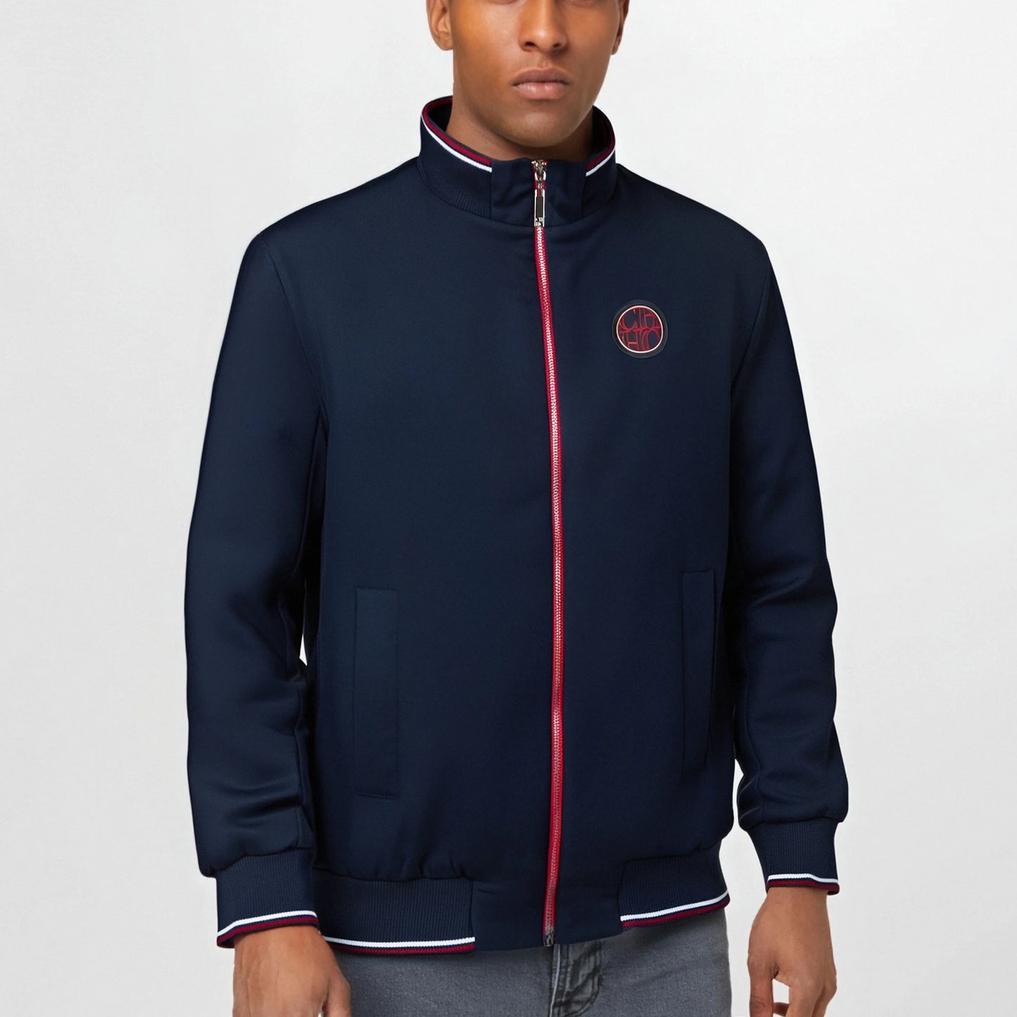 Men's Baseball Jacket Spring Thin Zipper Stand Collar Top Navy Blue Student Sports Jacket