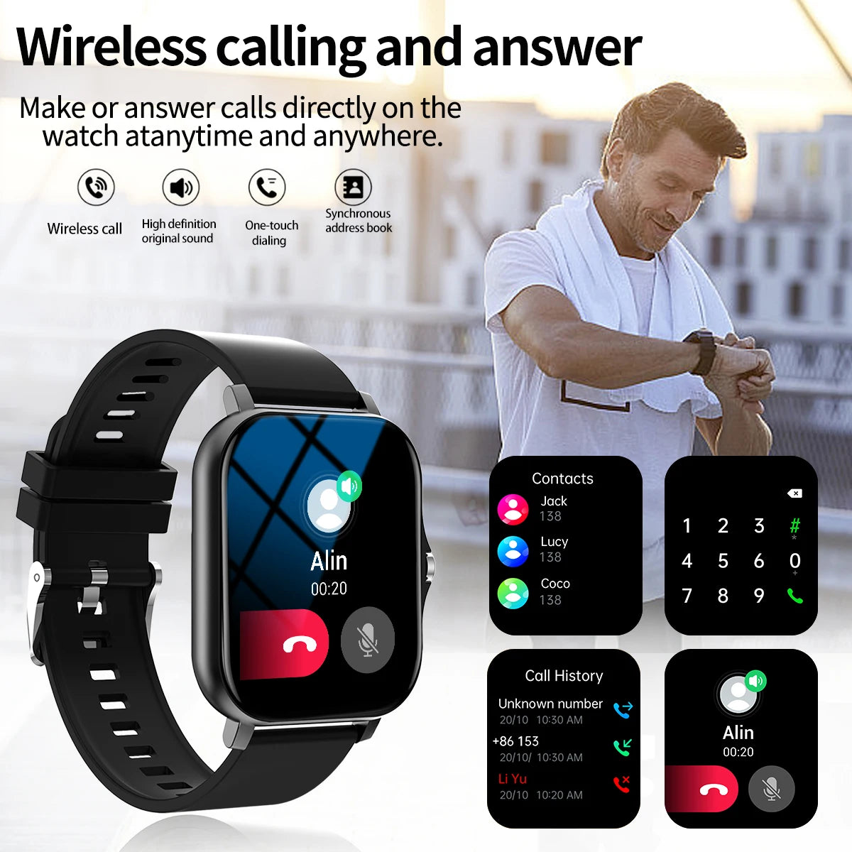 Outdoor sports smartwatch, wireless calling, information reminder, men's and women's multifunctional sports watch
