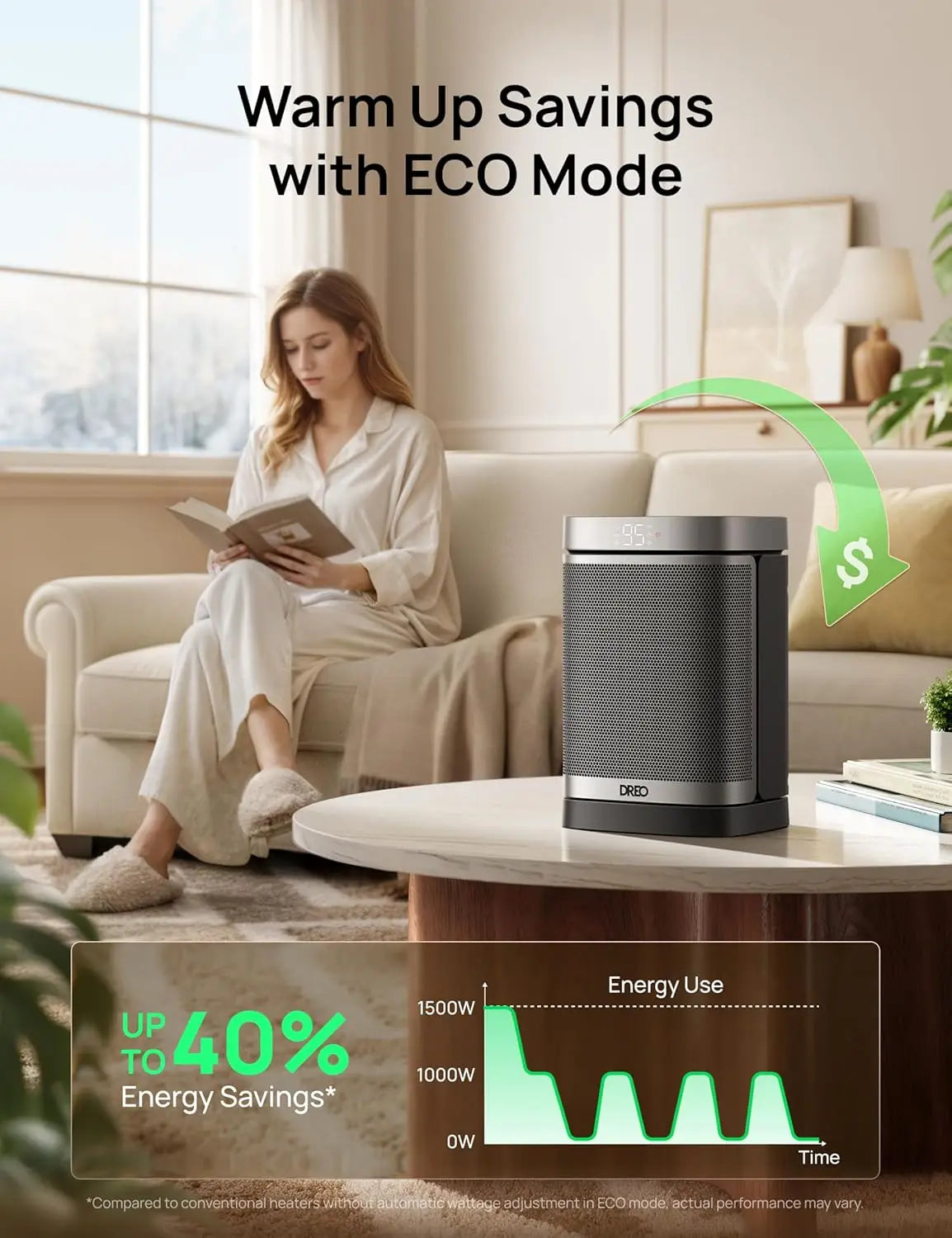 Portable Electric Heater with Remote, Thermostat, 70° Oscillation, 12H Timer, 5 Modes for Quiet Indoor Use in Bedroom or Office