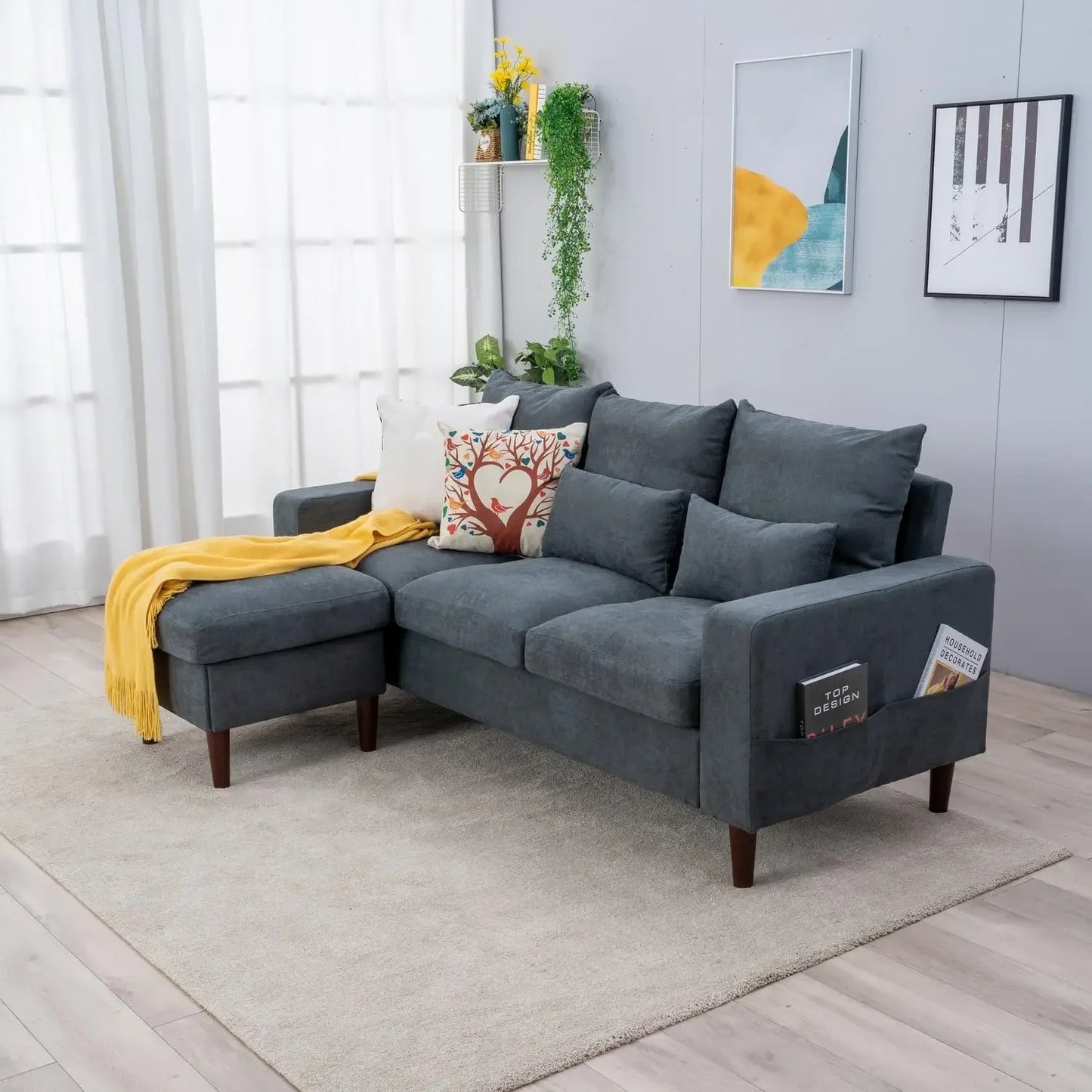 3 Seater Sofa with Ottoman Footstool Sofa Set, L Shape Corner Convertible Chaise Sofa,Couch Furniture for Living Room