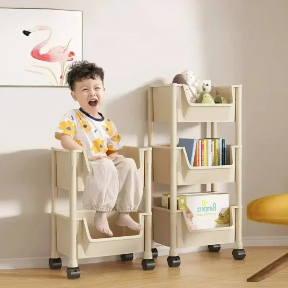 Trolley Bookshelf - Multifunctional Storage Rack with Narrow Design.  Kitchen Corners,  Bathroom and Living Room Storage,