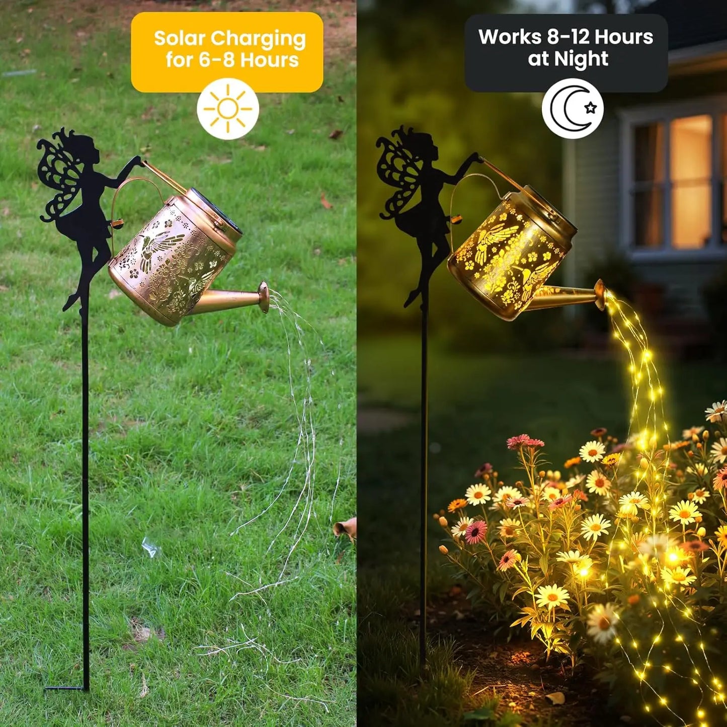 Solar Lights Outdoor Waterproof, Fairy Solar Garden Lights Outdoor Decoration, Hummingbird Solar Watering Can Light Gardening